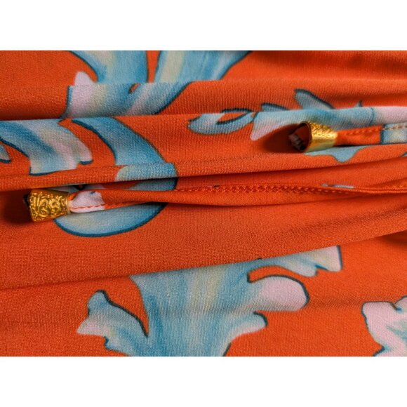 passport Susan Graver Orange Blue Floral 2X Peasant Top W/ Rhinestone Accents - Picture 7 of 10